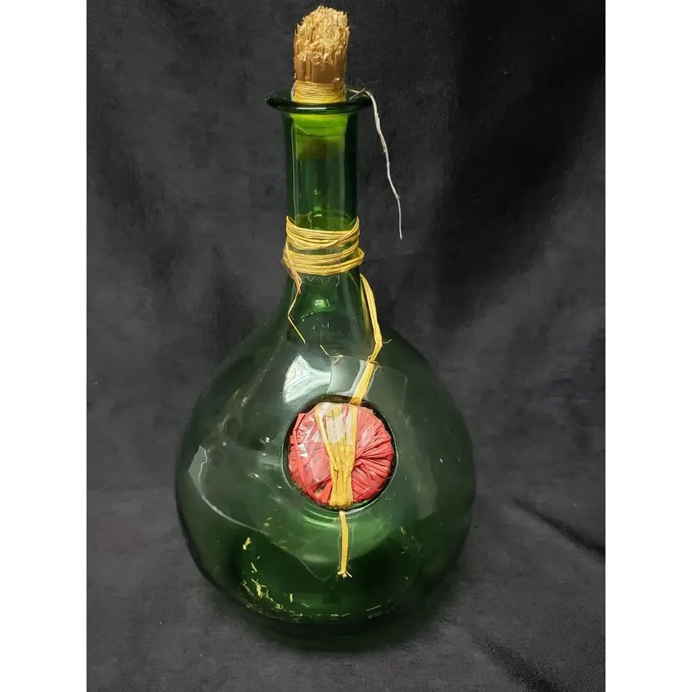 Vintage Italian Green Hand Blown Glass Wine Decanter w Ice Chamber Made In Italy